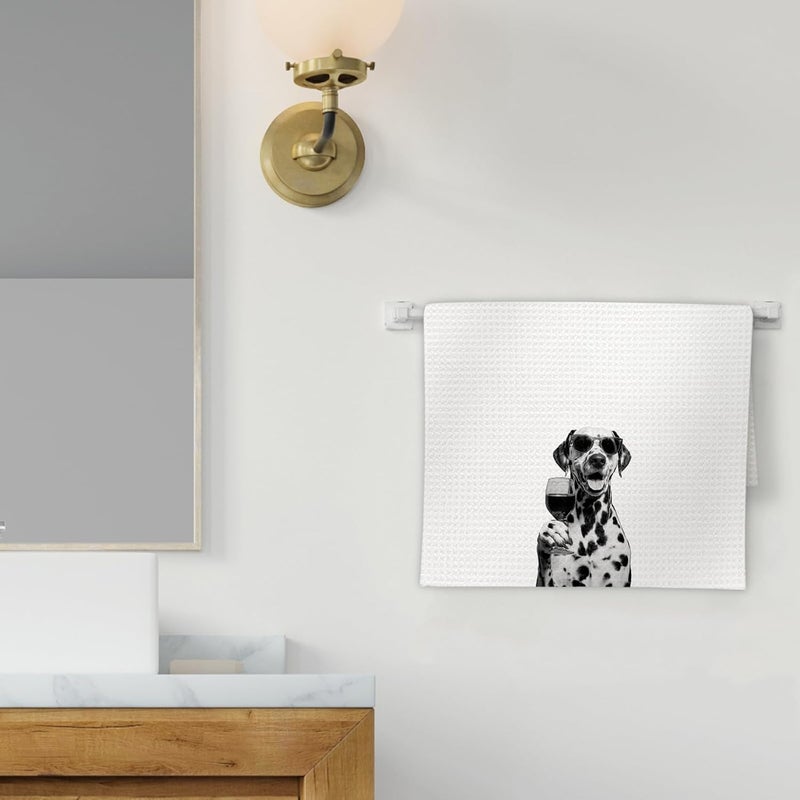 FIicy Dalmatian Gifts Wine Dog Kitchen Towels, Gifts for Dalmatian Dog Wine Lovers Decorative Hand Dish Towel for Kitchen Home Bar, Funny Dalmatians Dogs WineLover Home Bar Kitchens Decor(16x24 Inch) - Image 2